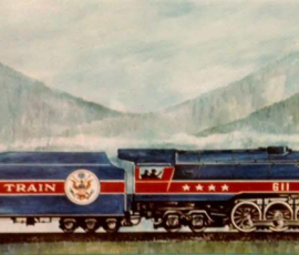 N&W #611 was considered to be one of the locomotives for the 1970s-era American Freedom Train. She was never used, but she became the muse for the paint scheme later worn by Reading T-1 #2101. Notable is her lack of streamlining in the rendering. (Credit Jonathan Eau Claire/Facebook)